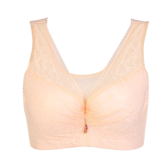 ZNQHFRE Women Lace Plus Size Wireless Thin Full Cup Push Up Bra 5 Row Hooks Wide Straps Vest Lingerie Beige 38D