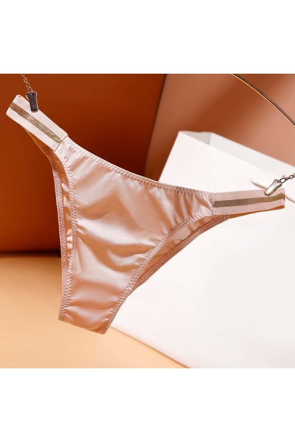 Women Low Rise Cotton Thong Underwear, G String Brief Panties Beige M