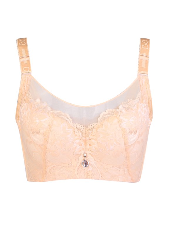 Women Plus Size Wireless Full Cup Lace Bra Full Coverage Comfort Adjustable Strp Bra Beige 36E