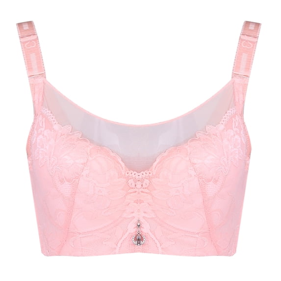 ZNQHFRE Women Plus Size Wireless Full Cup Lace Bra Full Coverage Comfort Adjustable Strp Bra Pink 44D