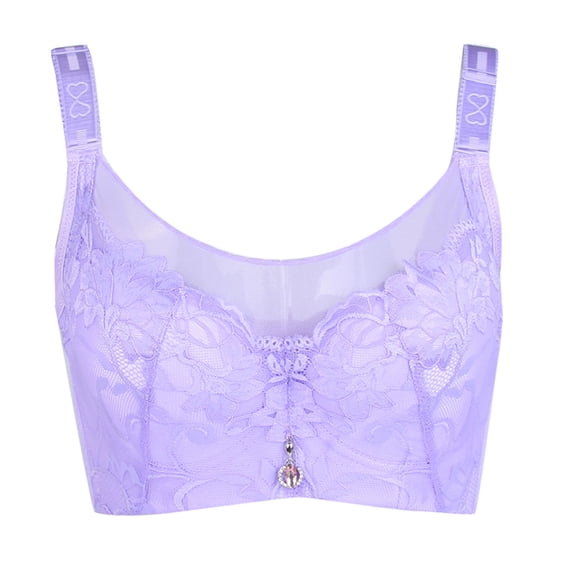 ZNQHFRE Women Plus Size Wireless Full Cup Lace Bra Full Coverage Comfort Adjustable Strp Bra Purple 38C