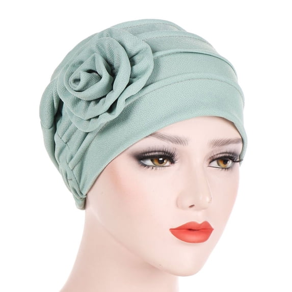 ZNQHFRE Women Side Floral Applique Turban Hat, Solid‑Color Multi‑Functional Head Wrap Hijab For Daily Wear