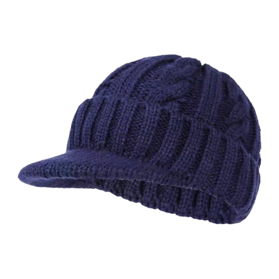 ZNQHFRE Women Thick Fleece‑Lined Twist Knit Visor Beanie, Warm Winter Cap For Outdoor Cold‑Weather Use