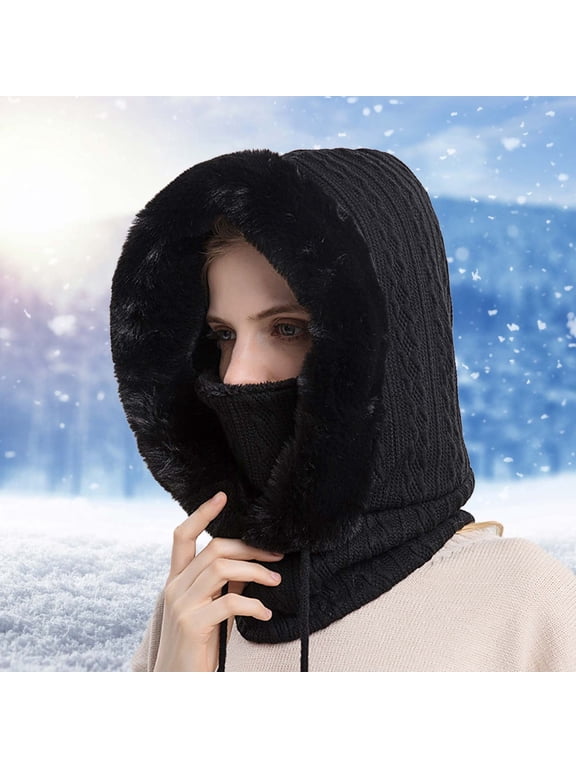 Women Winter Balaclava Hat, 2‑In‑2 Windproof Ski Cycling Cap With Neck Gaiter Face Mask Warm Outdoor Cold‑Weather Hat