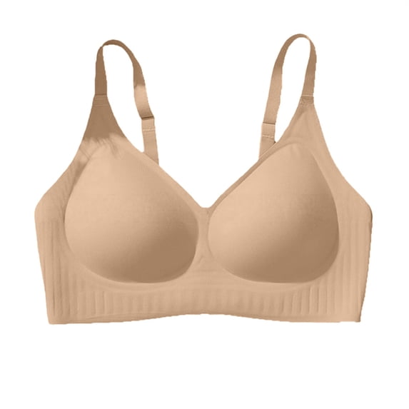 ZNQHFRE Women Wireless Full Coverage Anti-Sagging Bra Back & Smoothing Minimizer Support Bra Beige L