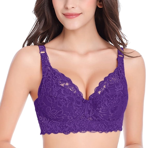 ZNQHFRE Women Wireless Lace Adjustable Straps Bra, Plus Full‑Cup Push‑Up Side Fat Control Bra 95B