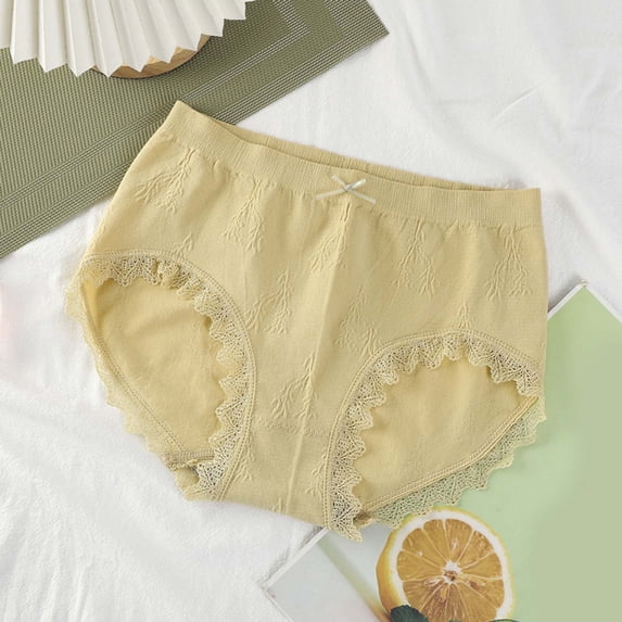 ZNQHFRE Women brief Low Rise Lace Bikini Panties, Bow Tie Breathable Cotton Hipster Underwear Yellow One Size
