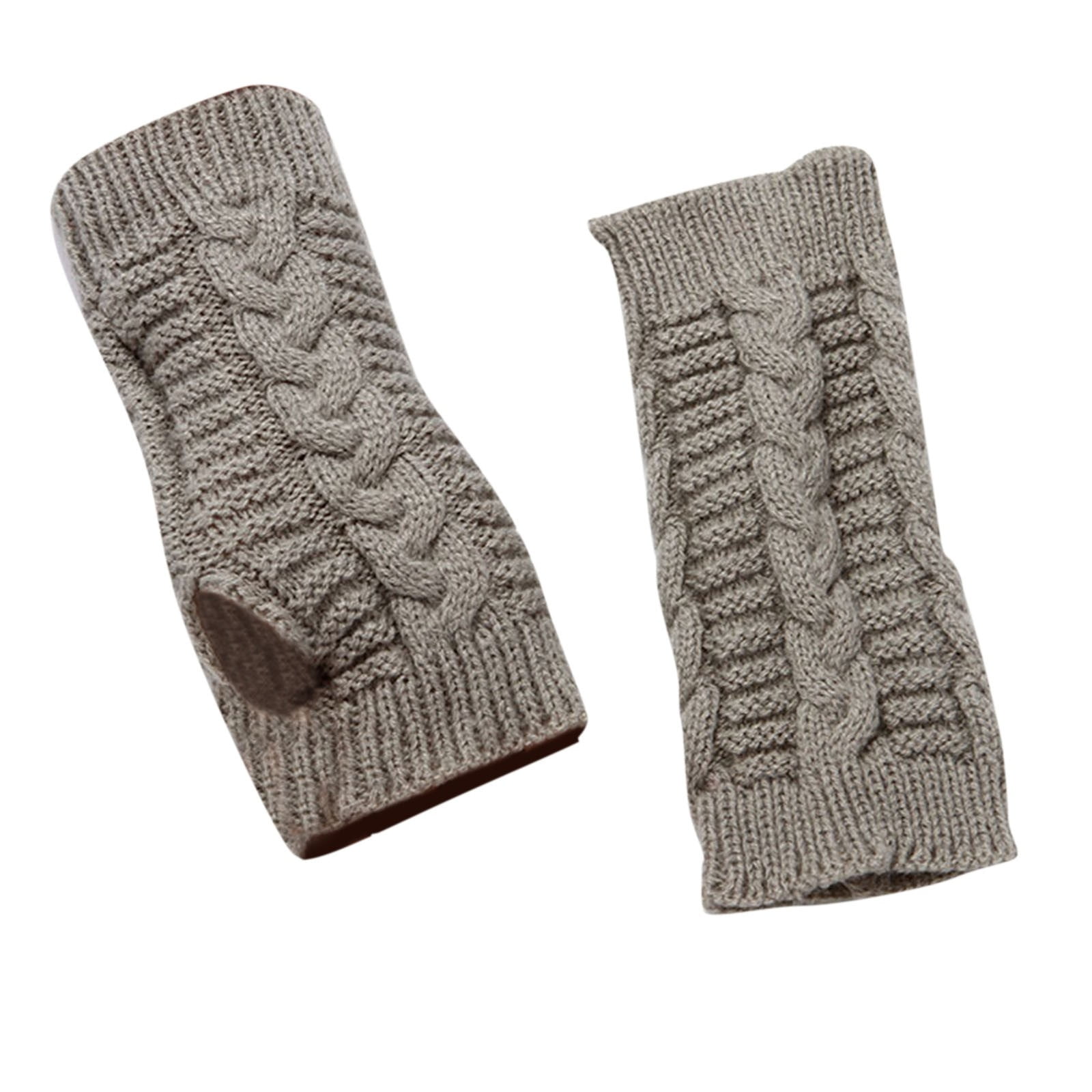 ZNQHFRE Women's Cable Knit Fingerless Gloves, Winter Warm Thumb Hole ...