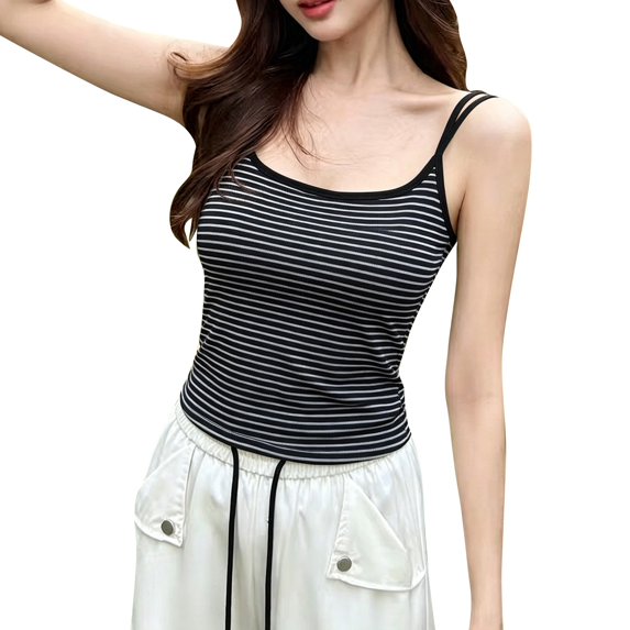 ZNQHFRE Women's Criss‑Cross Back Spaghetti Strap Camisole Tank Top, Slim‑Fit Layering Top With Built‑In Bra Pads One Size