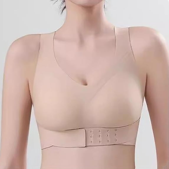 ZNQHFRE Women’s Front‑Closure Corrective Shaping Support Bra, Breathable Back‑Support Wireless Bra Beige L