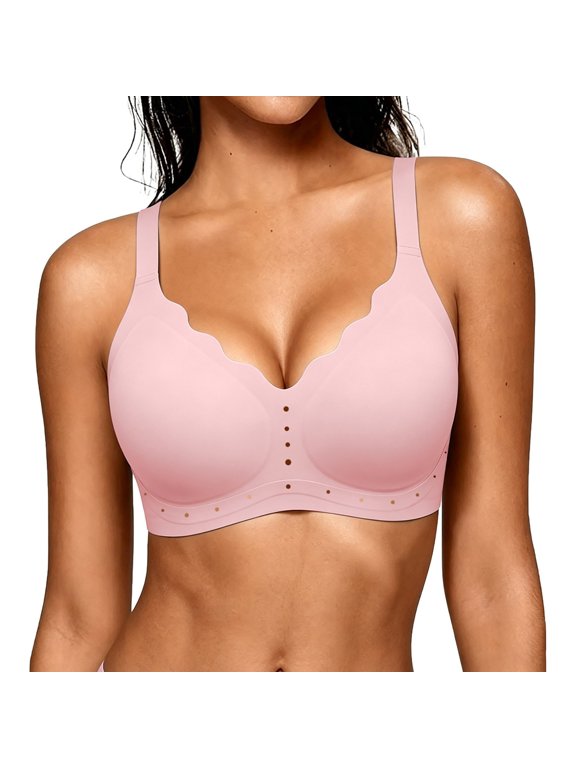 Women's Light Thin Cup Wireless Bra, Minimizing & Gathering Support For Large Bust Pink