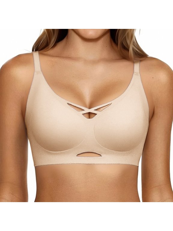 Women’s Seamless Full Coverage Wireless Bra,Soft Support 3D Molded Everyday Bralette Beige 2XL