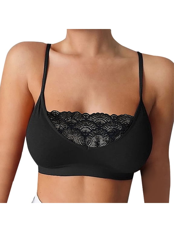 Women’s Solid‑Color Lace Camisole Bralette, Adjustable Thin Straps Everyday Comfort Bra Black 2XL