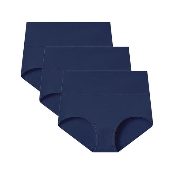 ZNQHFRE Women's Underwear,Full Coverage High Waisted Briefs Panties 3-Pack Navy S