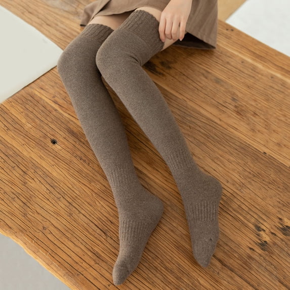 ZNQHFREWomen Knit Thigh‑High Over‑The‑Knee Socks, Acrylic Cotton Blended Warm Long Boot Stockings, Stretchy Lightweight Leg Warmers for Autumn Winter Home & Outdoor