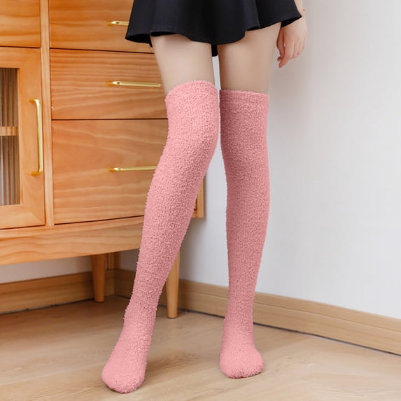 ZNQHFREWomen Solid Thick Coral Fleece Long Socks, Warm Floor Socks for Autumn Winter, Elastic Lightweight Socks