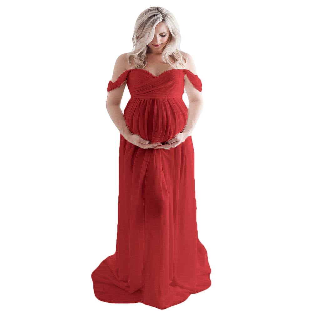 Znu Pregnant Women Off Shoulder Maxi Dress Maternity Photography Photo Shoot Gown 