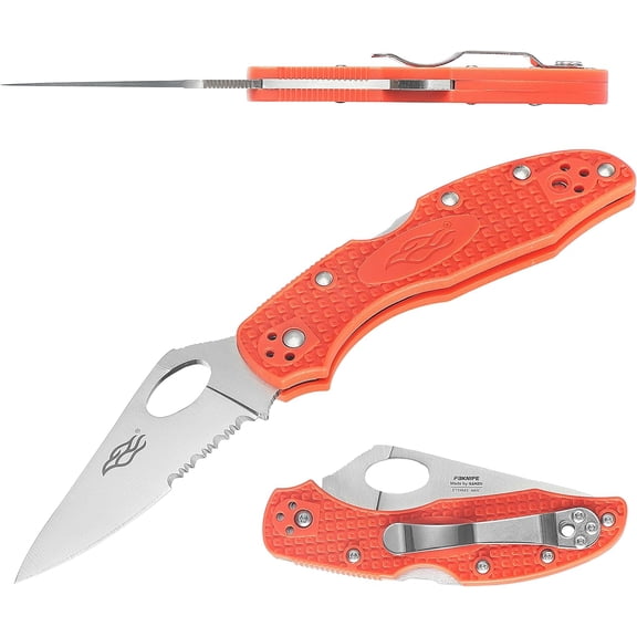 ZO F759MS-OR Pocket Folding Knife 440C Stainless Steel Serrated Blade Anti-Slip Handle with Clip Fishing Camping EDC Utility (Oran)