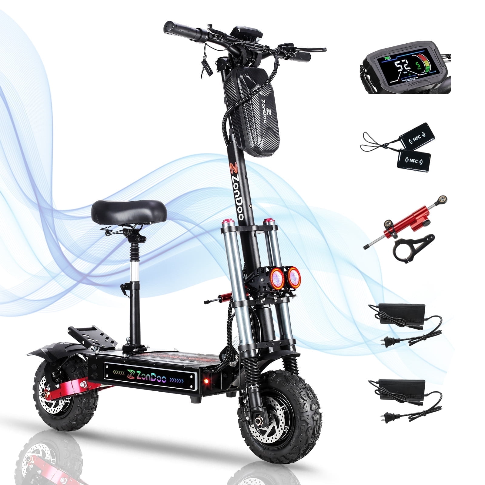 ZonDoo ZO03 Plus Off Road Electric Scooter Adults 55 MPH 6000W Dual Motors with Seat