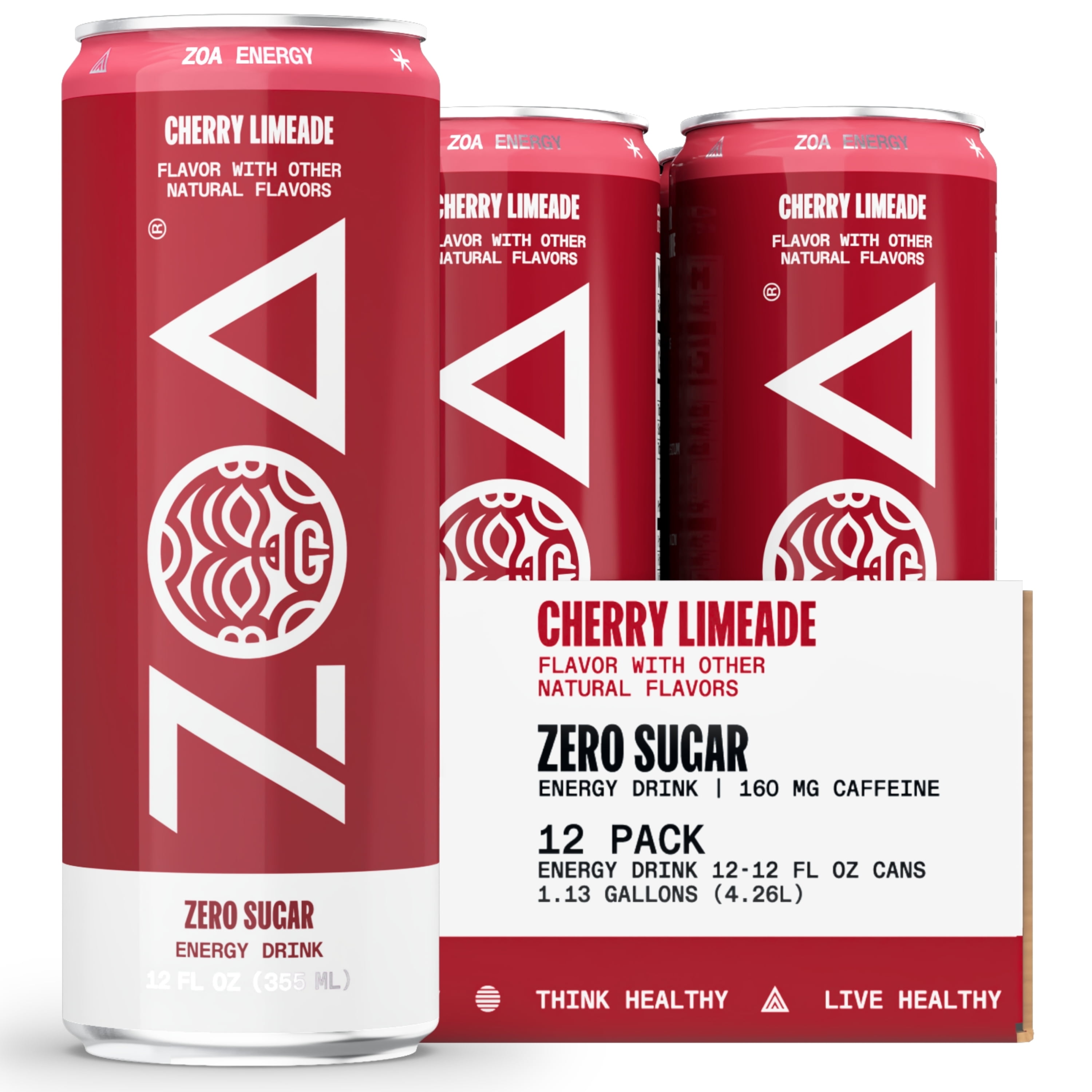 ZOA Zero Sugar Energy Drink, Cherry Limeade 12oz (12Pack)