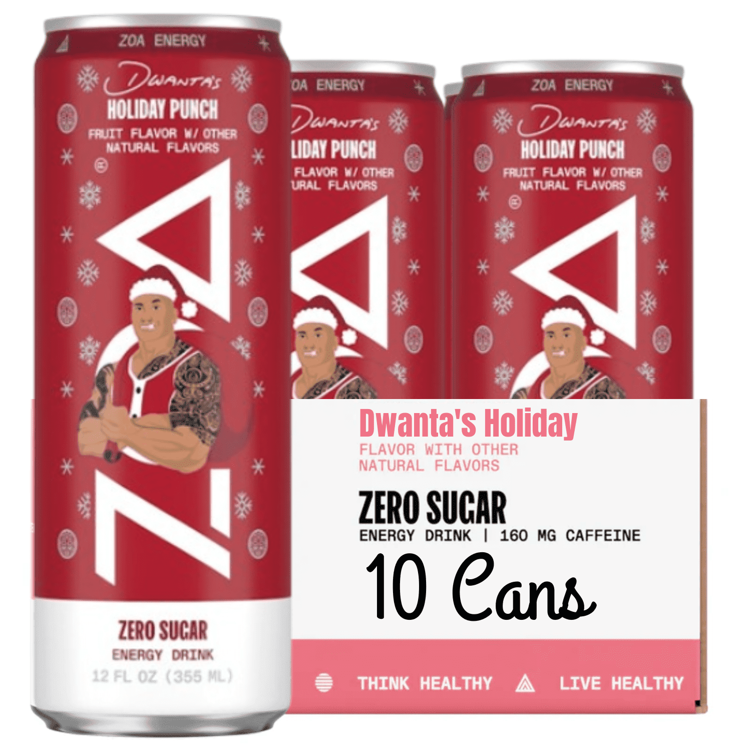 Dwanta ZOA Zero Sugar Dwanta’s Holiday Punch Energy Drink 12 fl oz Can 10 Pack ...