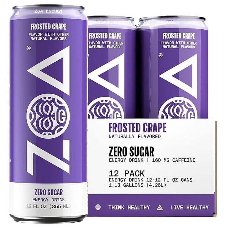 ZOA, Zero Sugar Energy Drink, Frosted Grape 12oz, 12-Pack