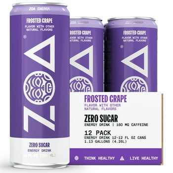 ZOA Zero Sugar Energy Drink, Frosted Grape, 12oz (12-Pack)
