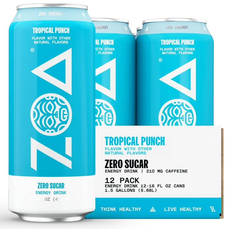 ZOA Zero Sugar Energy Drink, Tropical Punch Flavor, 16oz Per Can