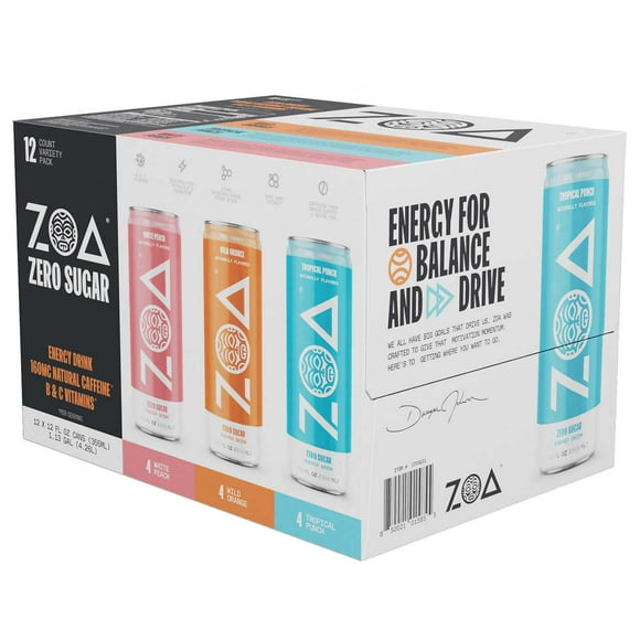 ZOA Zero Sugar Energy Drink, Variety Pack, 12 Fluid Ounce (Pack of 12)