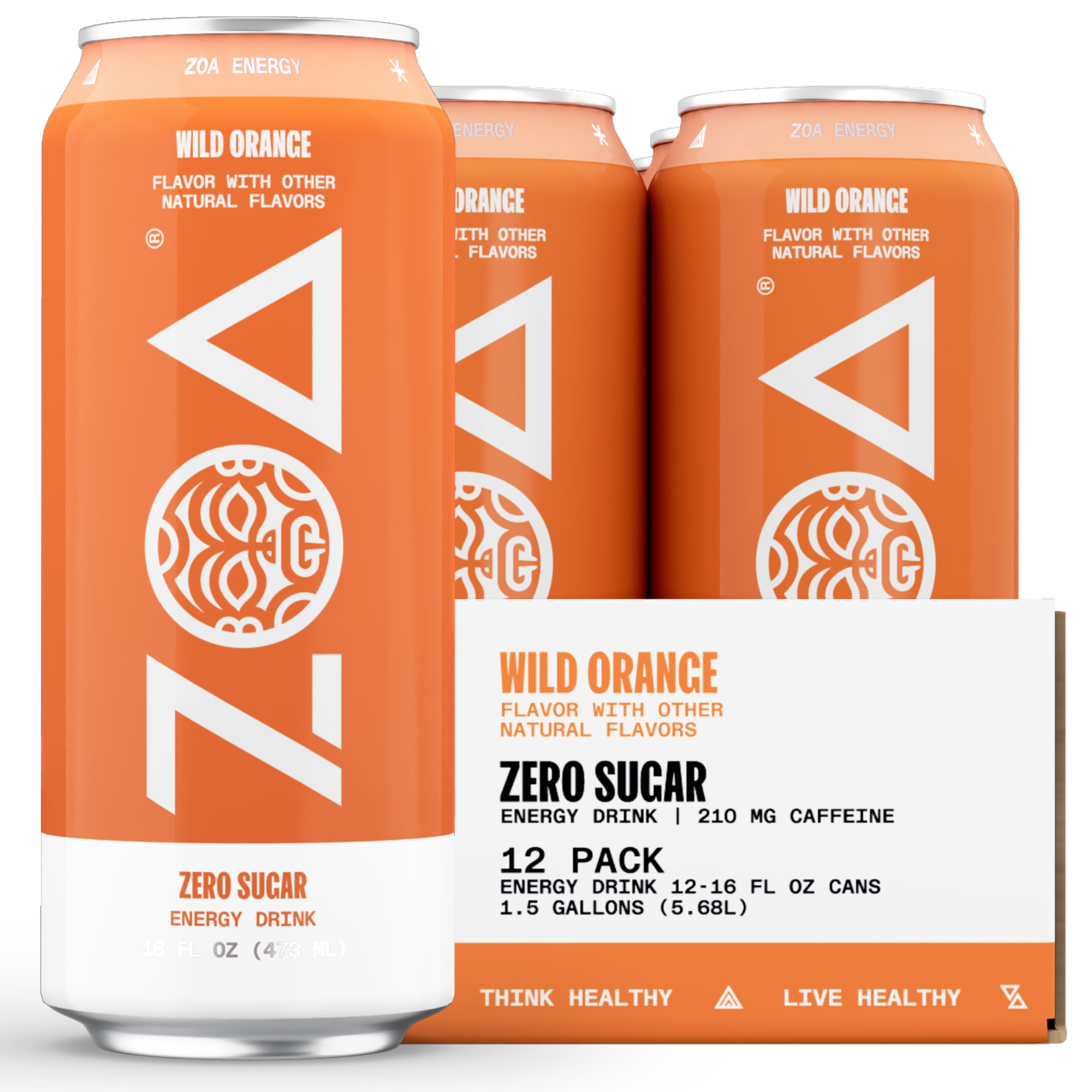 ZOA Zero Sugar Energy Drink, Tropical Punch, 16oz (12-Pack