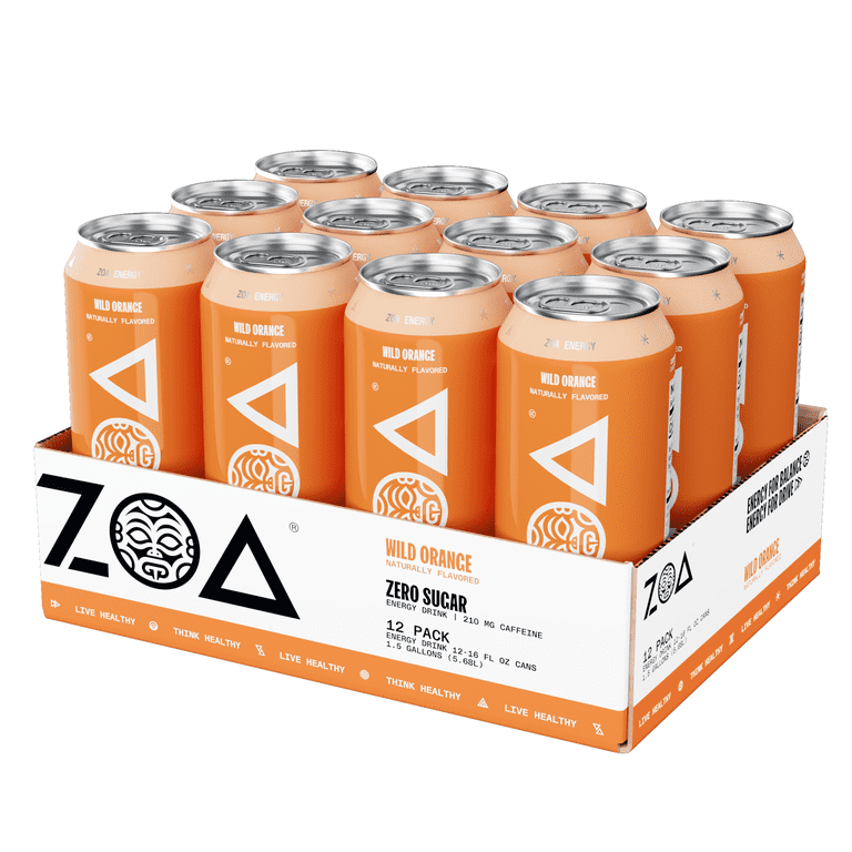 ZOA 　　　　　　　　　　　　　　　　　Z.O.A ZOA Zero Sugar Energy Drink, 16oz, Wild Orange, 12-Pack - Walmart.com