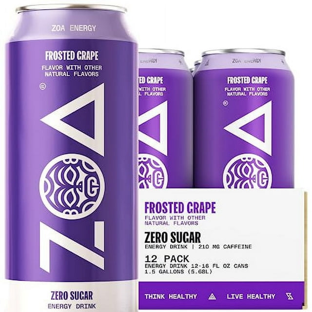 ZOA Zero Sugar Energy Drinks Frosted Grape Healthy Energy Formula