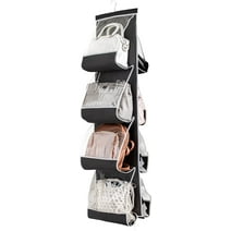 ZOBER Hanging Purse Organizer for Closet Clear Handbag Organizer for Purses, Handbags Etc. 8 Easy Access Clear Vinyl Pockets with 360 Degree Swivel Hook, Black, 48” L x 13.8” W
