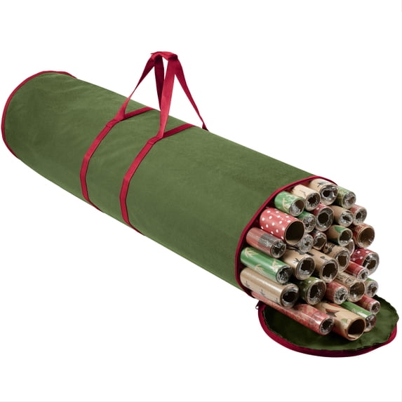 ZOBER Wrapping Paper Storage Containers - 40 Inch Gift Wrapping Organizer Storage - Fits 20 Standard Rolls of Wrapping Paper - Breathable Fabric, Waterproof Green & Red