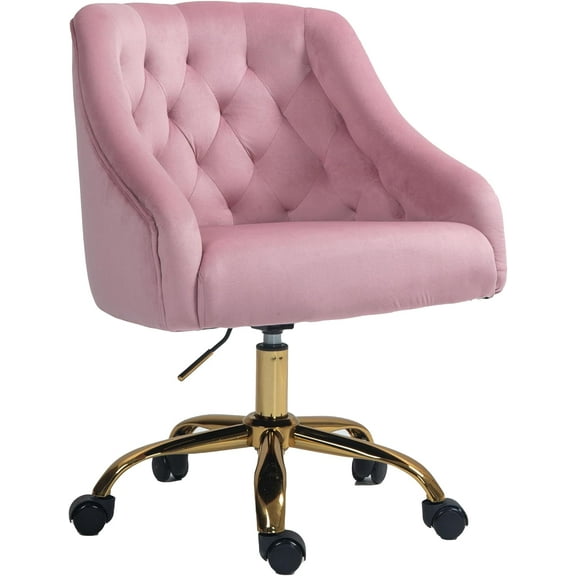 ZOBIDO  Home Office Task Chair with Wheels, Cute Modern Upholstered Velvet Seashell Back Adjustable Swivel Vanity Desk Chair, for Women, for Girls, Living Room, Bedroom(Bright Pink)