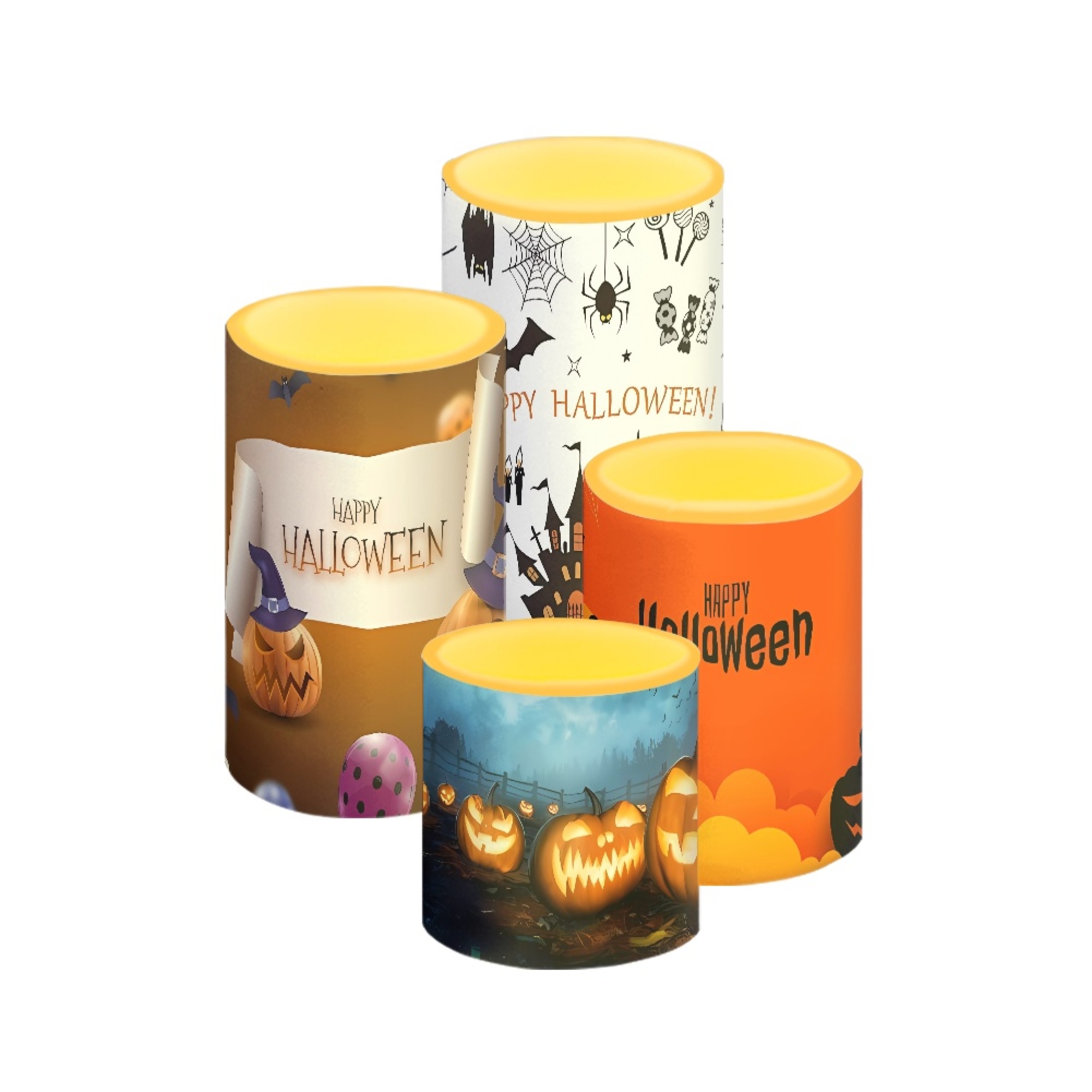 ZOCAVIA A set of 4 Flameless Candle Pumpkin Bat Pattern Realistic