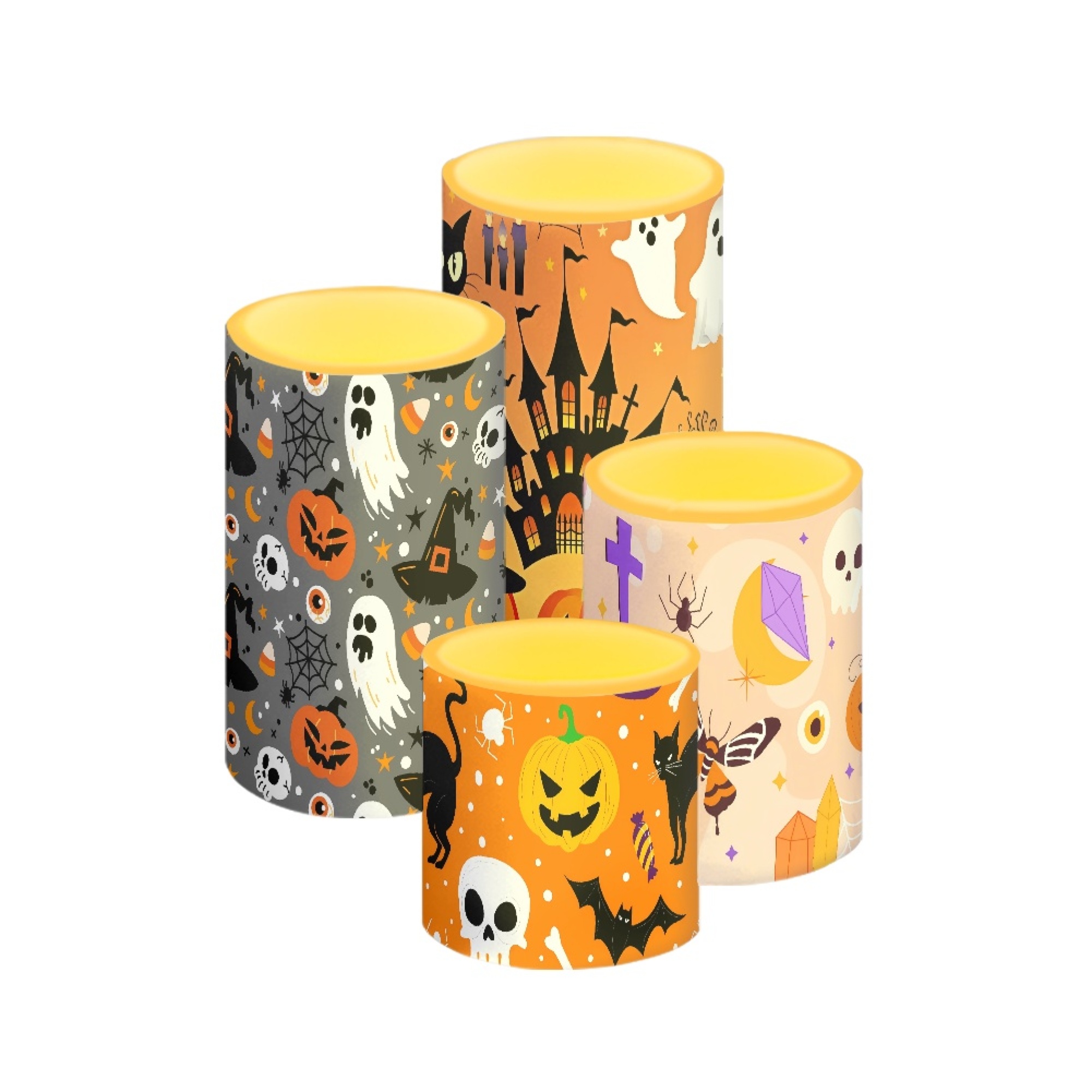 ZOCAVIA A set of 4 Flameless Candle Pumpkin Ghost Pattern Realistic