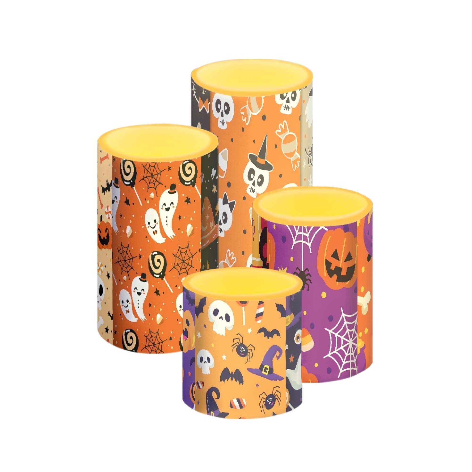 ZOCAVIA A set of 4 Flameless Candle Pumpkin Pattern Realistic