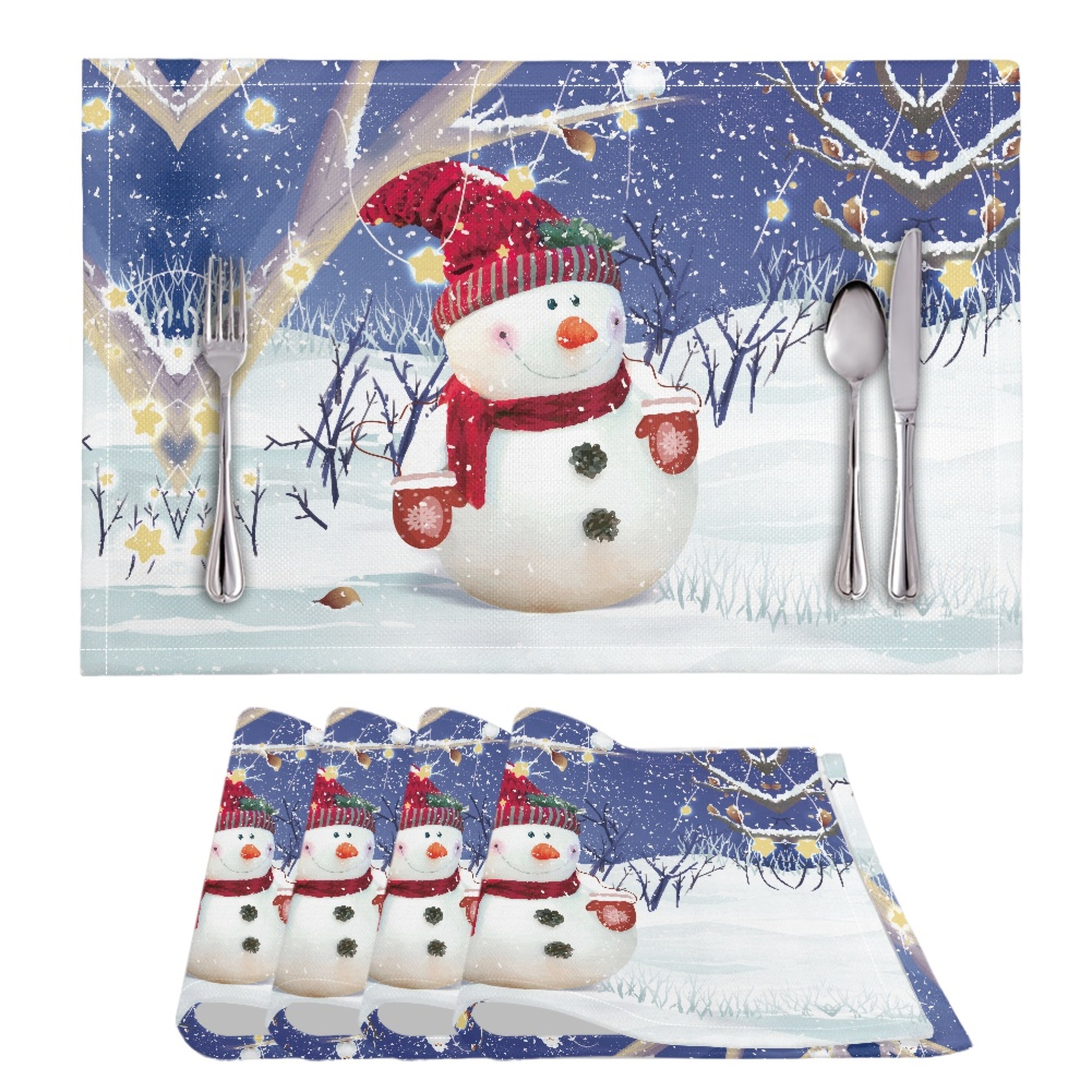 ZOCAVIA Christmas Snowman Placemats Table Mats Set of 4 Heat Resistant Place Mats Non Slip