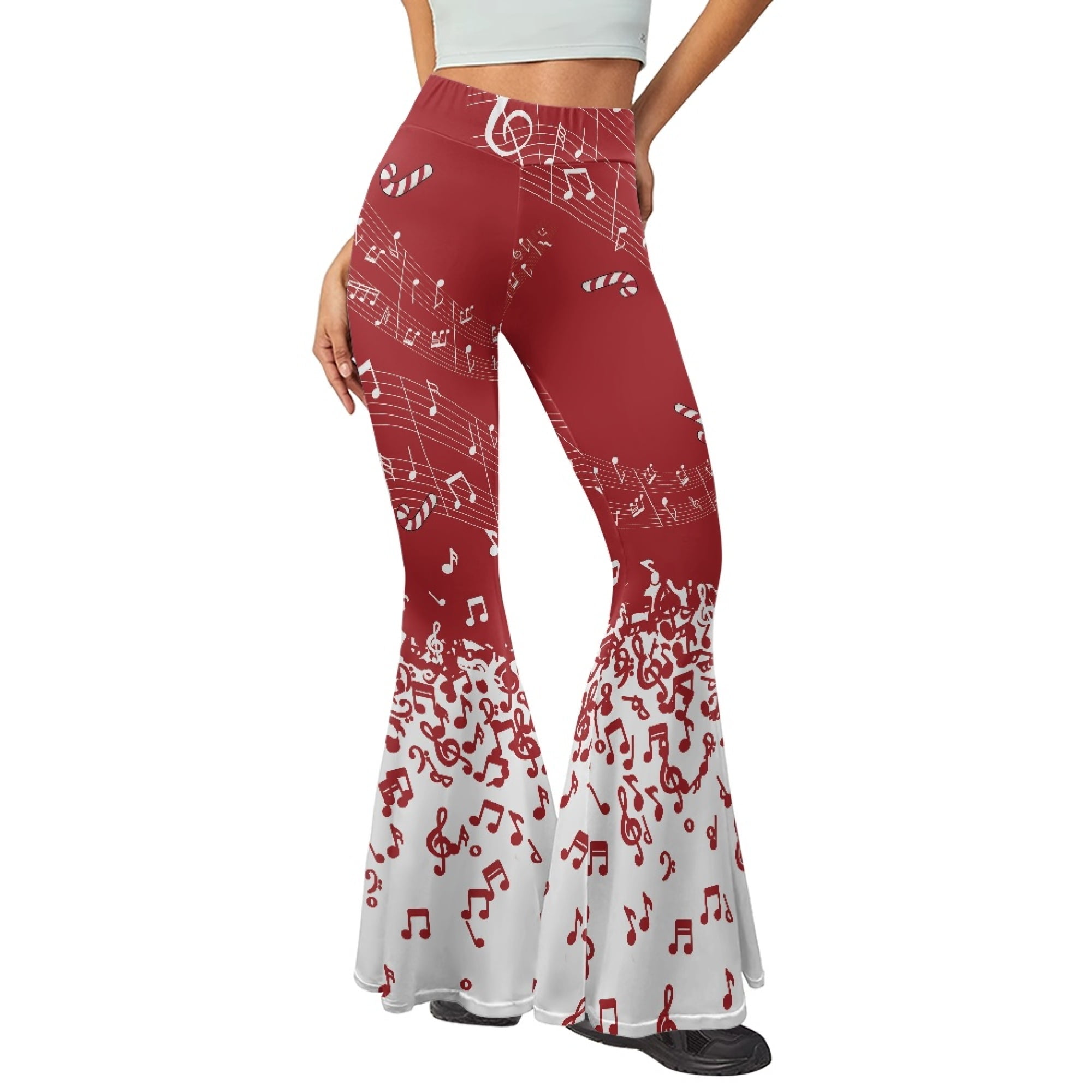 ZOCAVIA Christmas Women High Waisted Flared Pants Plus Size Yoga Bell