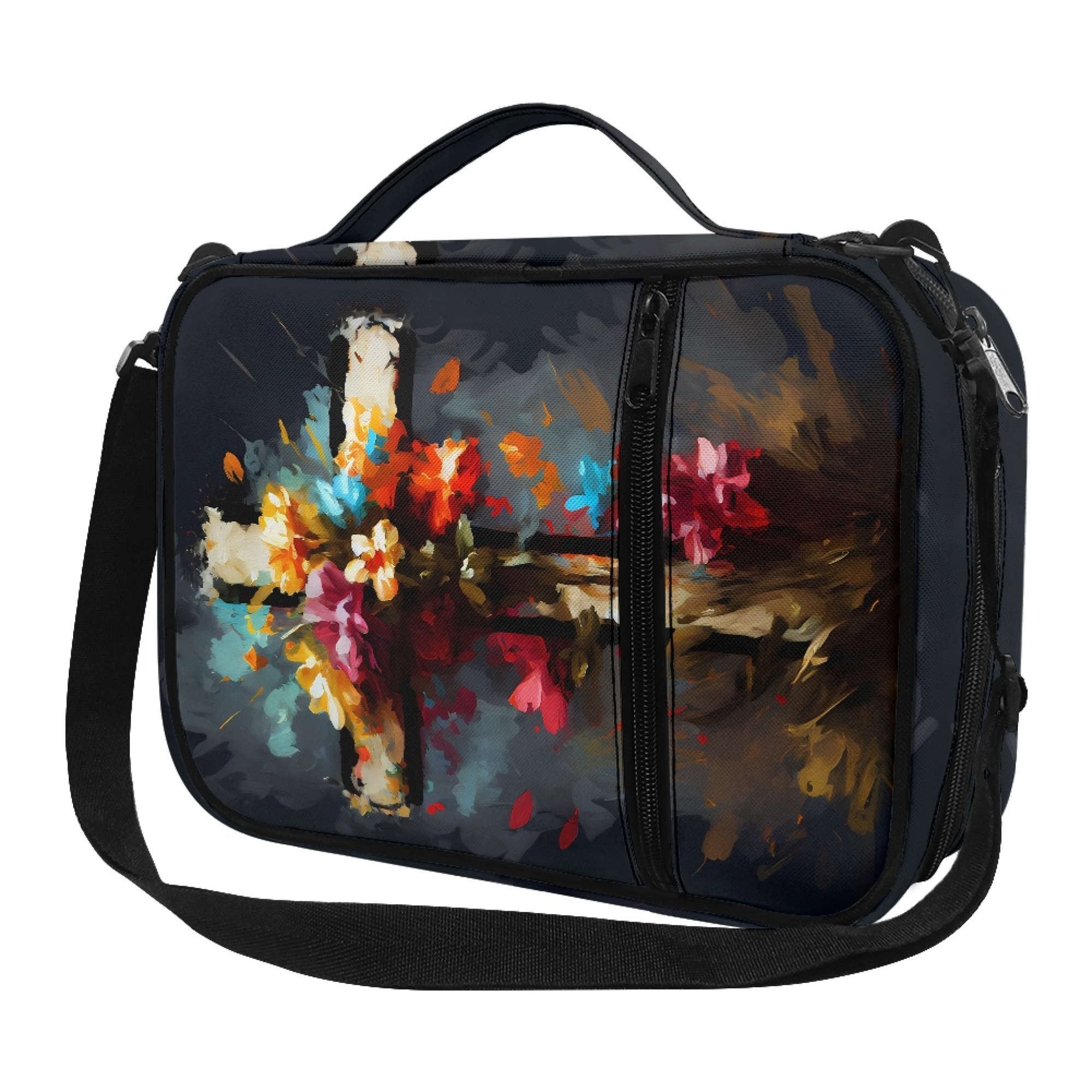 ZOCAVIA Cross Flower Bible Bag Bible Covers with Zipper Adjustable Shoulder Strap Bible Carrying