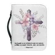 ZOCAVIA Leather Bible Case with Cross Floral Hard Cover Bible Unisex with Zippered Handle Bible Protective Bag Scripture Catholic Christian Present Gift
