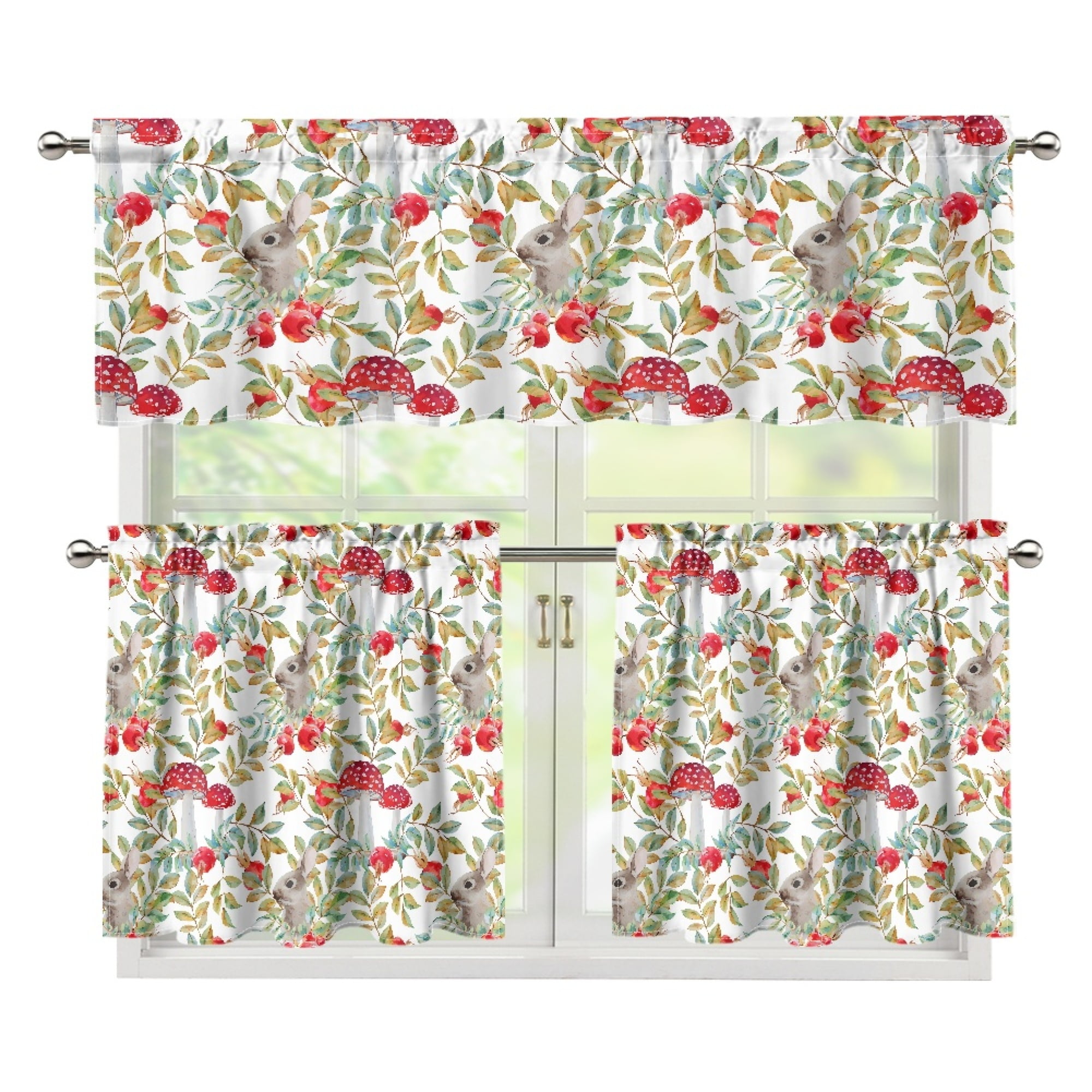 ZOCAVIA Mushroom Curtains European Style Curtains 3 Piece Set for