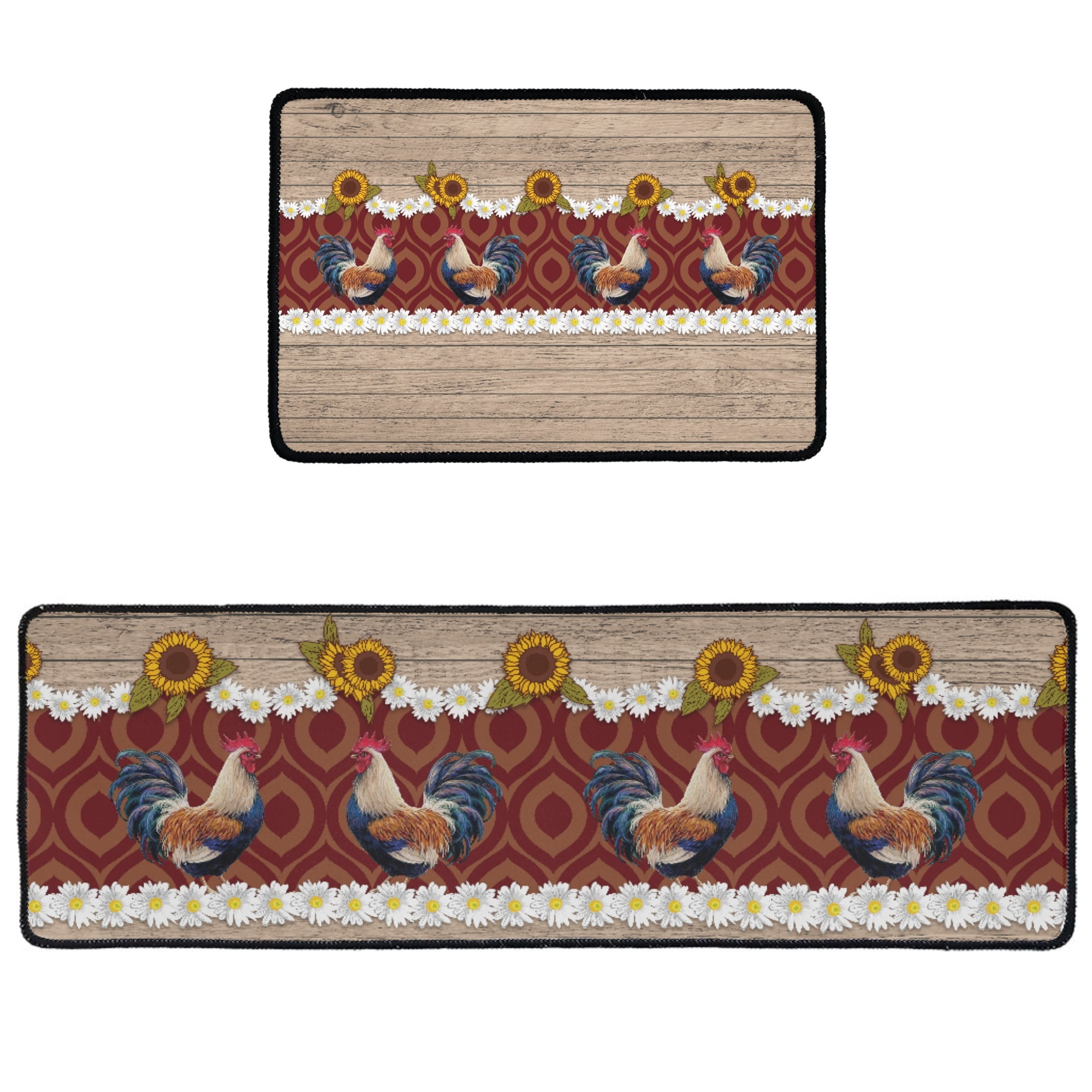 ZOCAVIA Rooster Kitchen Rugs Set 2pcs Non Slip Floor Rug and Doormats