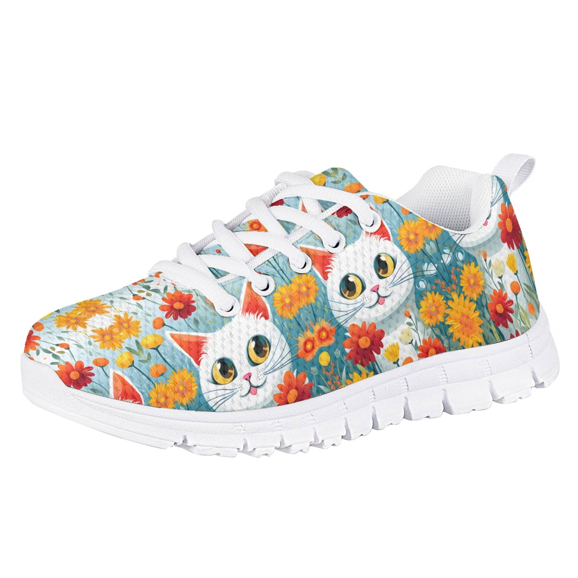 ZOCAVIA Sneakers Cute Cat Print Girls Size 11 Shoes Flower Girls Athletic Shoes Comfortable