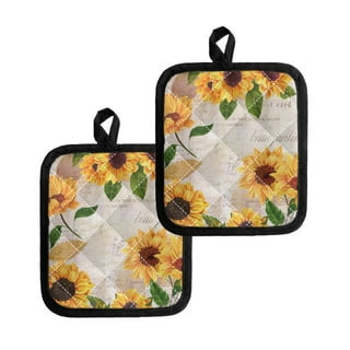 Leinuosen 6 Floral Plant Oven Mitts and Pot Holders Sets Farmhouse Kitchen  Towels Absorbent Dish Towels for Cooking Baking Grilling(Plaid Sunflower)