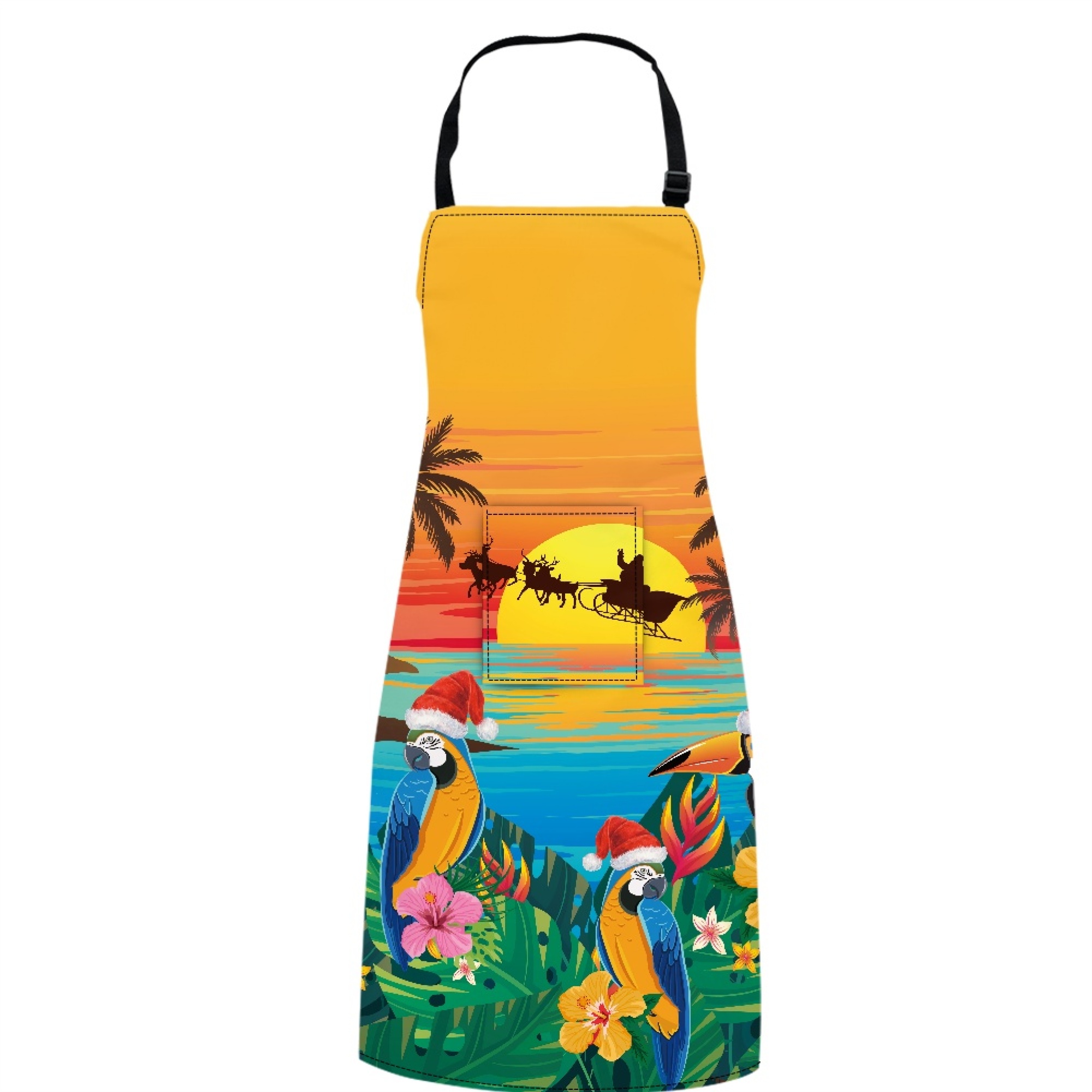 ZOCAVIA Sunset Seaside Print Apron Long Apron with Pockets for Women