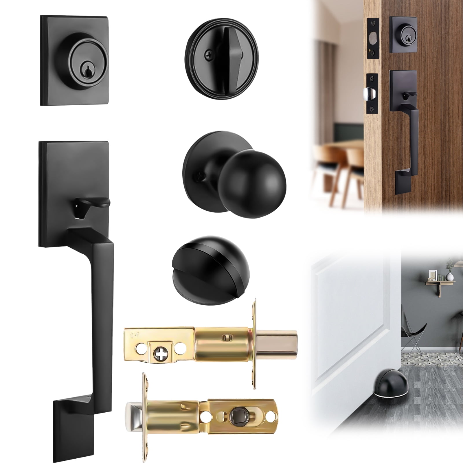 Goldenwarm 3-Pack Matte Black Door Knobs With Keys – Keyed Alike For Front & Entry Doors, Easy Install, Adjustable Latch (2-3/8" Or 2-3/4" Backset)