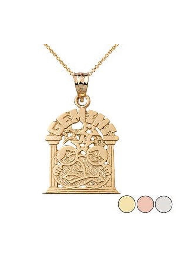 ZODIAC GEMINI PENDANT NECKLACE IN SOLID GOLD (YELLOW/ROSE/WHITE) :  14K  White Gold  Pendant with 20" chain