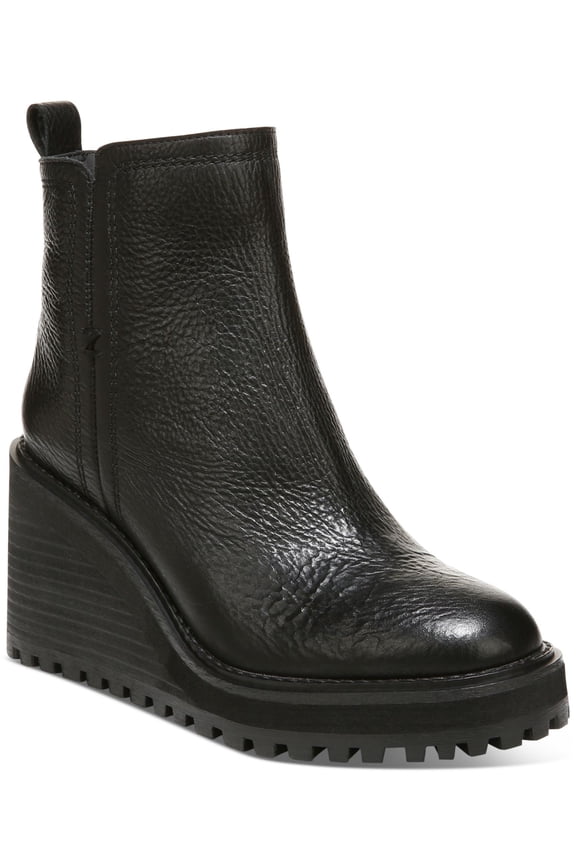 Womens Black Arch Support Cushioned Removable Insole Julie Round Toe Wedge Zip-Up Leather Booties 10 M